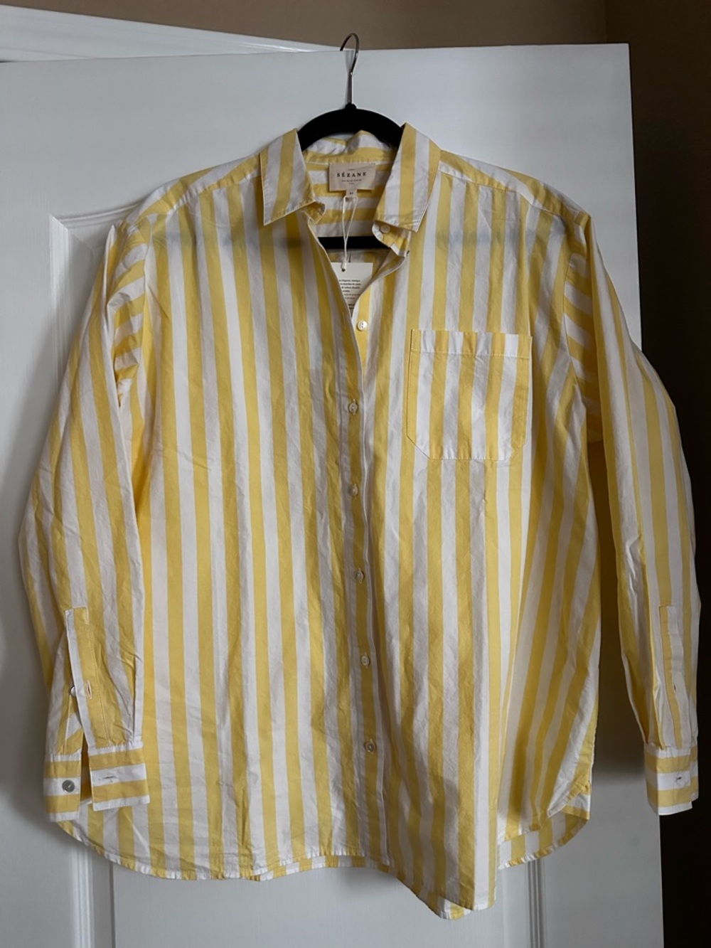 Sezane Max shirt Yellow stripes US size 8 NWT & tote